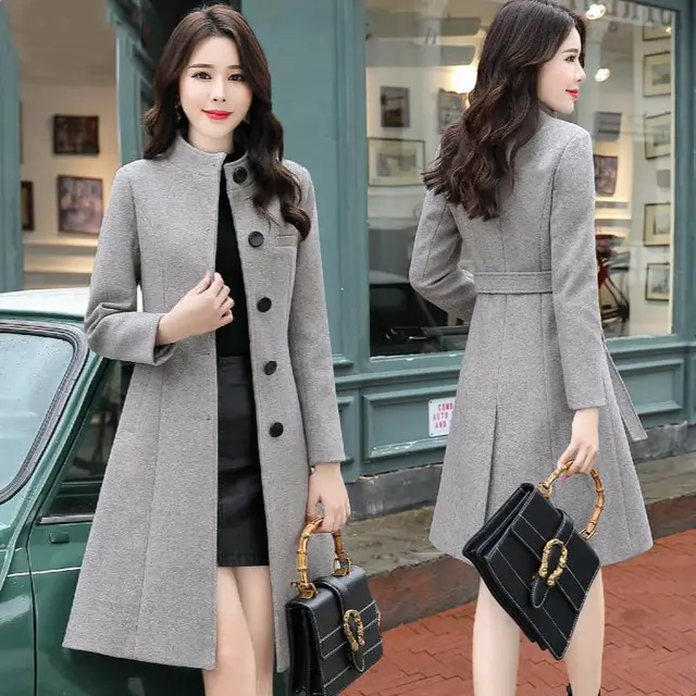 Fashion Slim fitting Loose Woolen Coat Women Light Gray - Shop at LoveMi