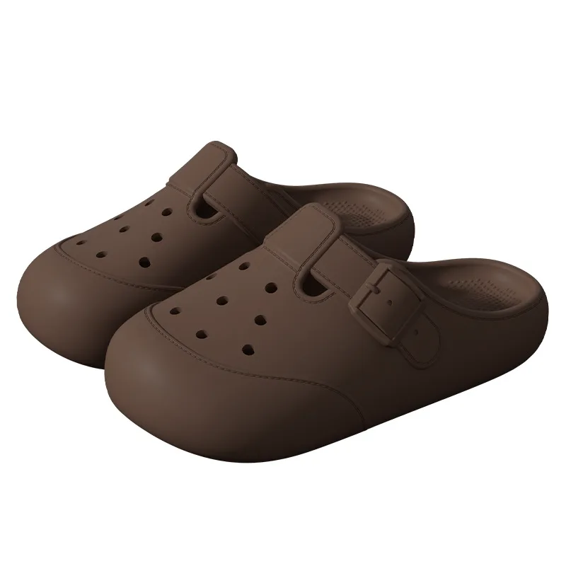 New Hole Shoes Summer Buckle Baotou Slippers Outerdoor Garden Clogs Shoes Indoor Non Slip Floor Home Slipper Coffee - Shop at LoveMi