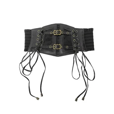 Vintage Lace Strap Ladies Decoration Fashionable Outerwear Elasticated Waist Width Leather Belt Gold - Shop at LoveMi