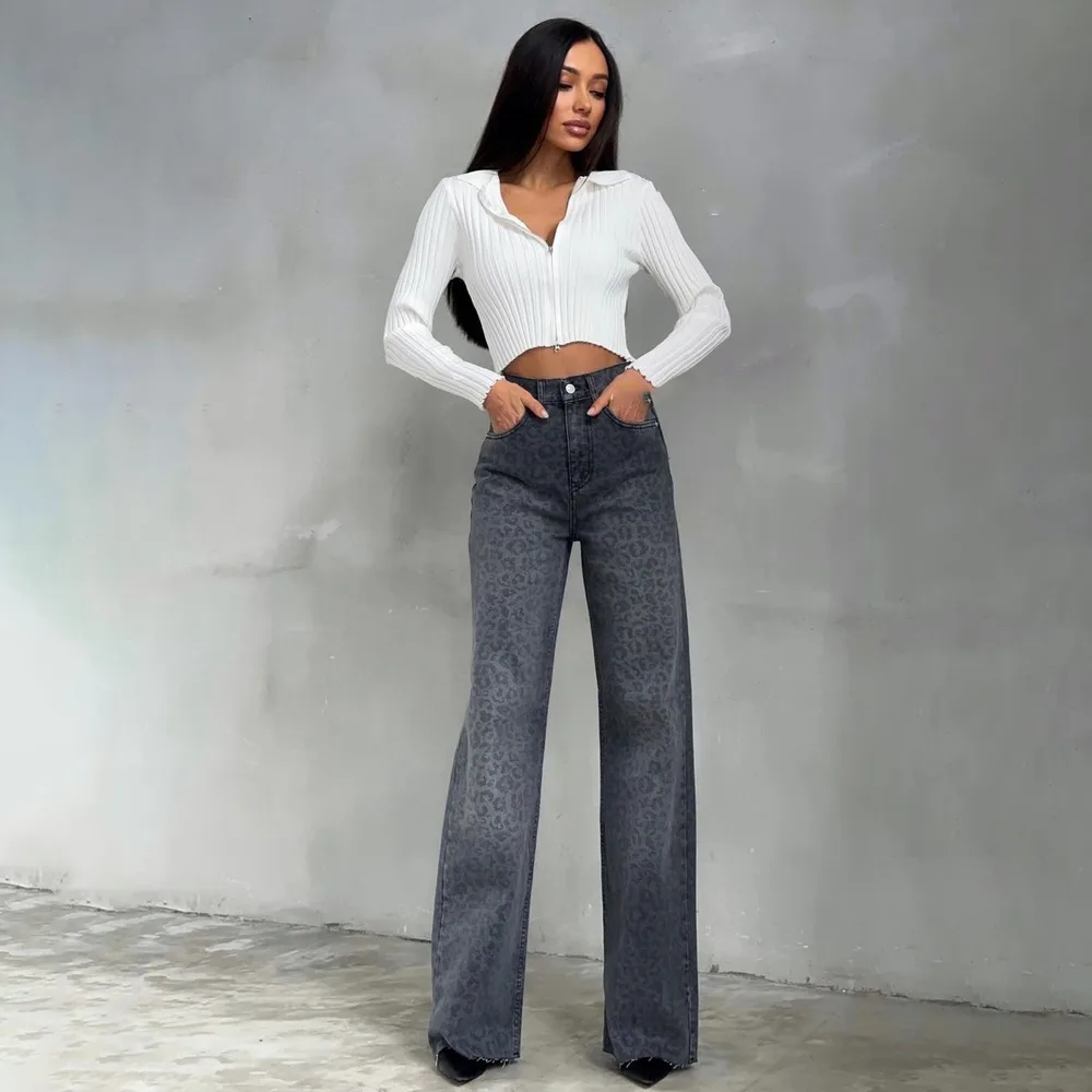 Leopard Print Narrow Jeans For Women Lt1539 Gray - Shop at LoveMi