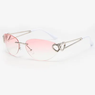 Frameless Trendy Rimless Sunglasses High grade Silver Frame Gradually Pink - Shop at LoveMi