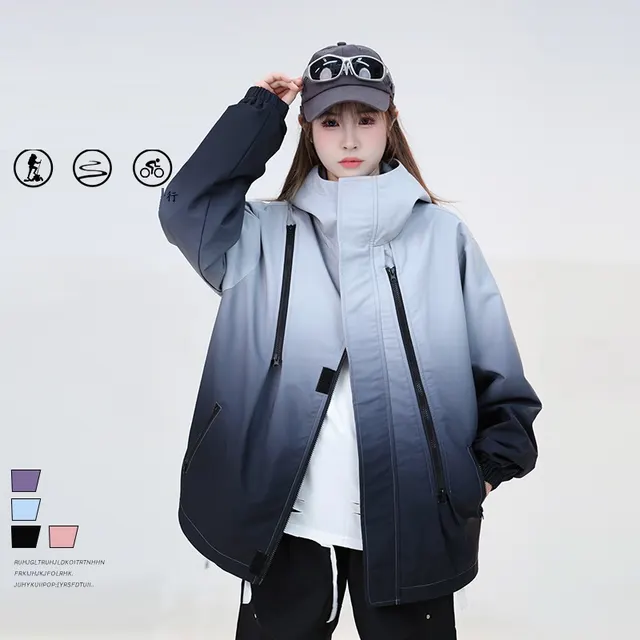 Gradient Color Waterproof Jacket Coat Black - Shop at LoveMi