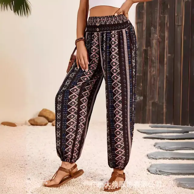 Women's Loose Slimming High Waist Print Trousers Brown - Shop at LoveMi
