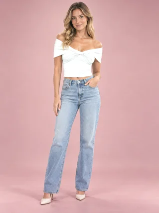 Solid Color Sleeve Off-shoulder Pleated Tight Cropped Top - White