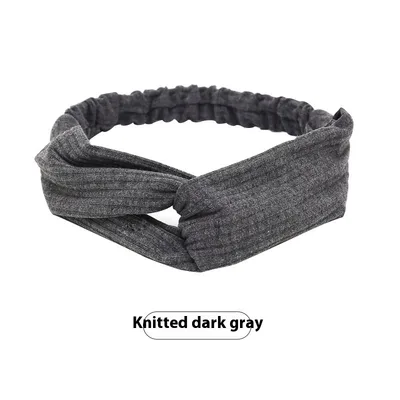 Hairband Cross Knitted Thread Hairware Knitted Dark Gray - Shop at LoveMi