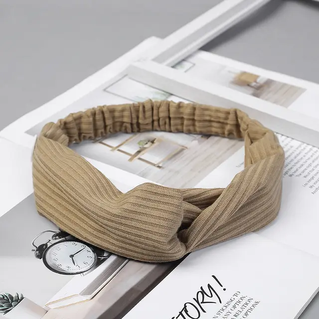 Hairband Cross Knitted Thread Hairware Knitted Khaki - Shop at LoveMi