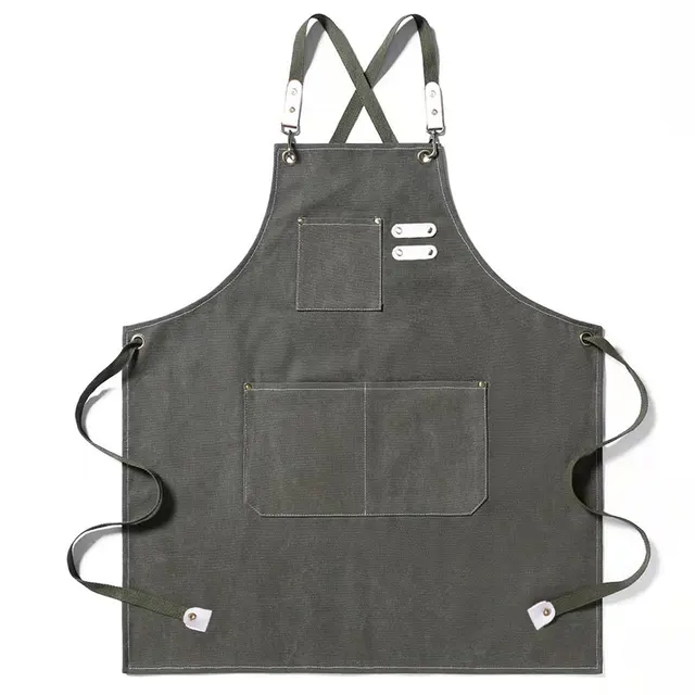 Thickened 100 Cotton Canvas Apron Waterproof Oil Household Gray Green - Shop at LoveMi