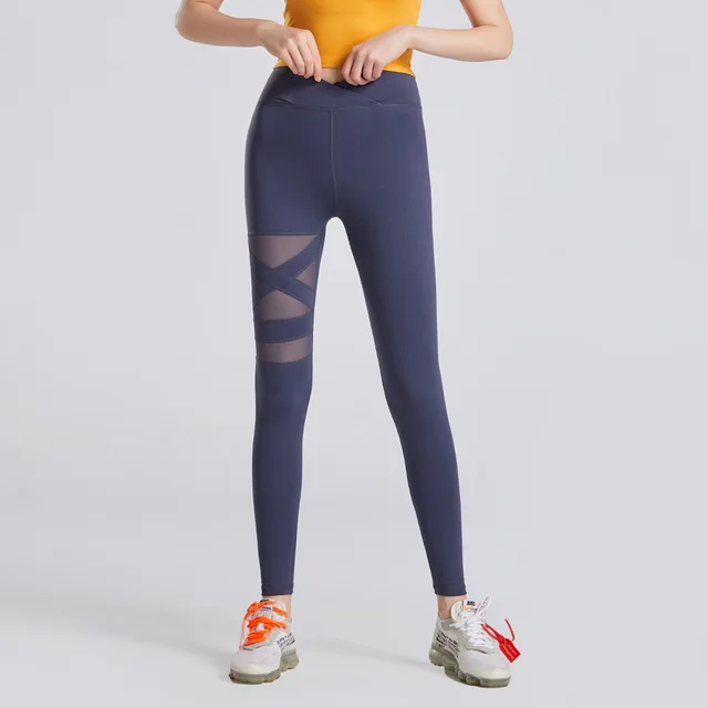 Gym Leggings Cross High Waist Yoga Pants Purple Gray - Shop at LoveMi