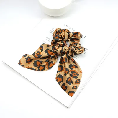 Ribbon Ponytail Large Intestine Leopard Hair Band Dark Coffee Color Series - Shop at LoveMi