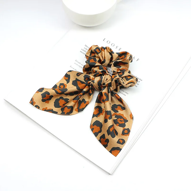 Ribbon Ponytail Large Intestine Leopard Hair Band Dark Coffee Color Series - Shop at LoveMi