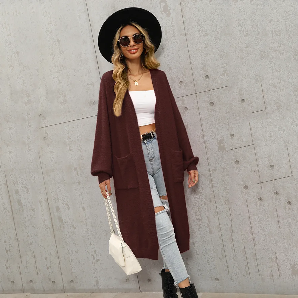 Cross Border Foreign Trade Long Solid Color Cardigan High end Sweater Coat Brown - Shop at LoveMi