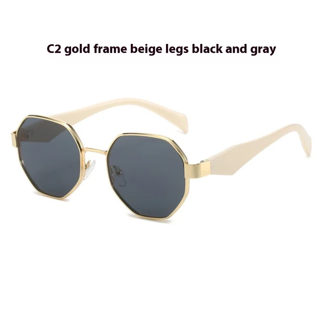 New Polygonal Sunglasses Wide Leg Metal Large Rim Sunglasses Women C2 - Shop at LoveMi