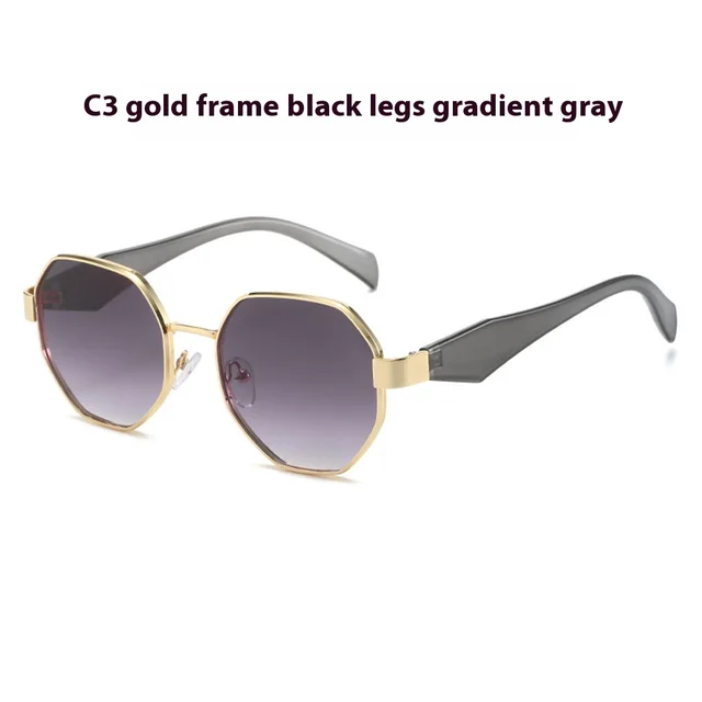 New Polygonal Sunglasses Wide Leg Metal Large Rim Sunglasses Women C3 - Shop at LoveMi