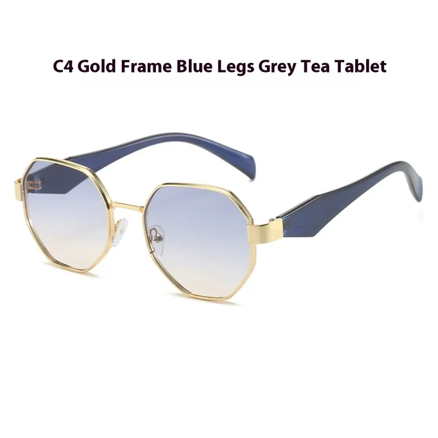 New Polygonal Sunglasses Wide Leg Metal Large Rim Sunglasses Women C4 - Shop at LoveMi