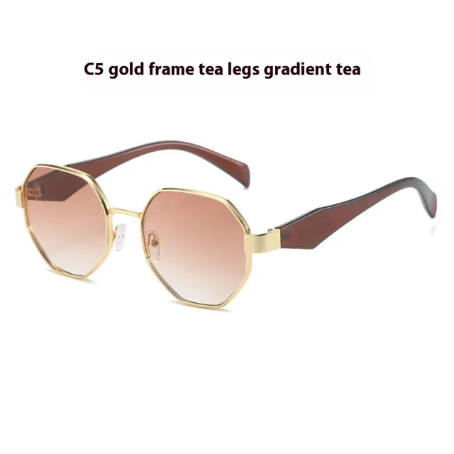 New Polygonal Sunglasses Wide Leg Metal Large Rim Sunglasses Women C5 - Shop at LoveMi