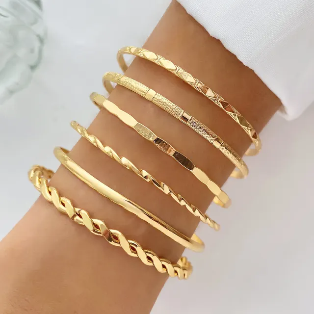 Bohemian Metal Chain Bracelet Set For Women Geometric Gold Color Thick Link Chain Bangle Female Fashion Jewelry Ar0752 - Shop at LoveMi