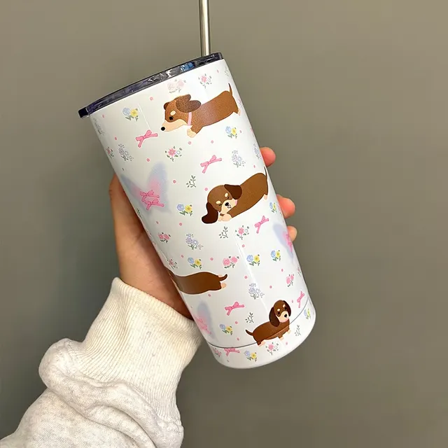 Cute Cartoon Floral Stainless Steel Water Cup White - Shop at LoveMi
