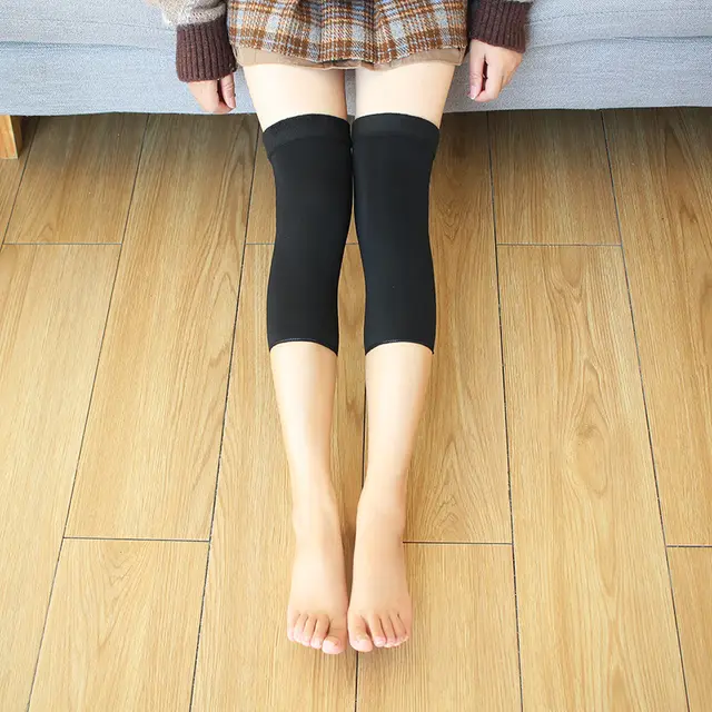 Autumn And Winter Large Size Fleece lined Thick Fake Transparent Meat Thigh High Sock Five Points Pure Black - Shop at LoveMi