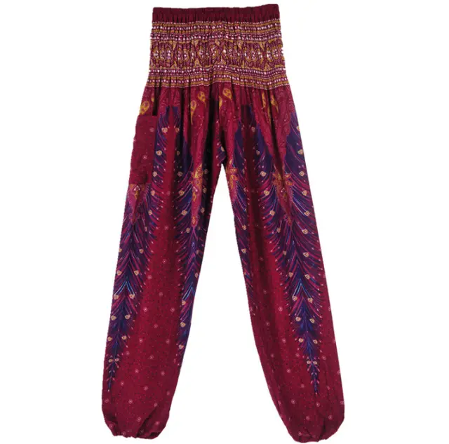 Women's Summer Loose Yoga Pants Casual Pants Bloomers Z00102 Peacock Dark Burgundy - Shop at LoveMi