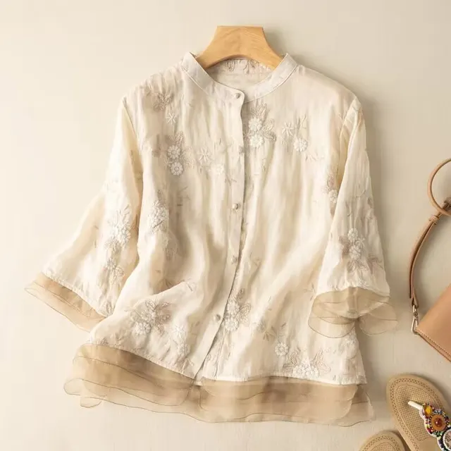 Artistic Retro Heavy Industry Embroidered Cotton And Linen Top - Shop at LoveMi