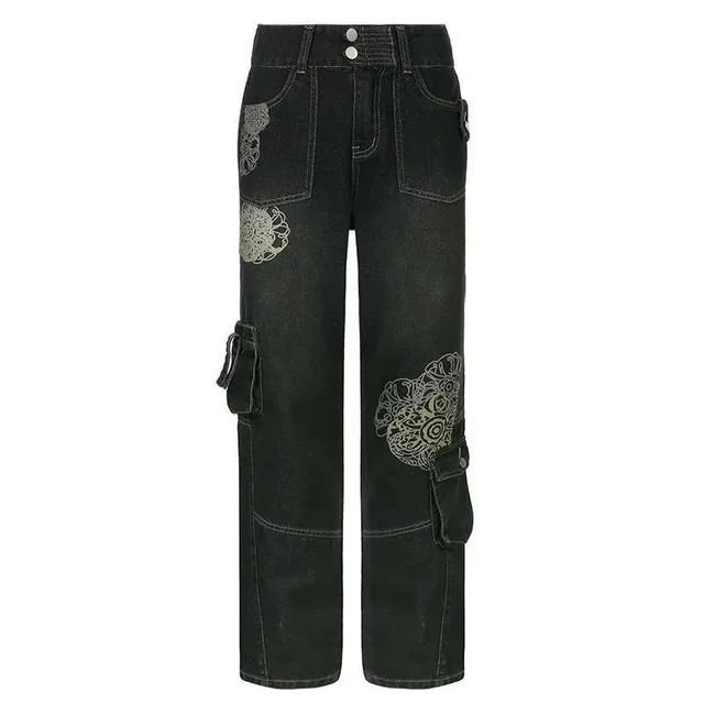 Printed Pocket Loose Wide Leg Pants Gray - Shop at LoveMi