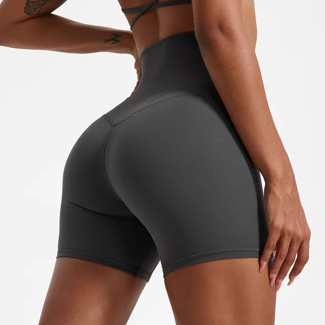 High Waist Hip Lift Tight Sports Running Fitness Nude Feel Yoga Shorts Classic Gray - Shop at LoveMi