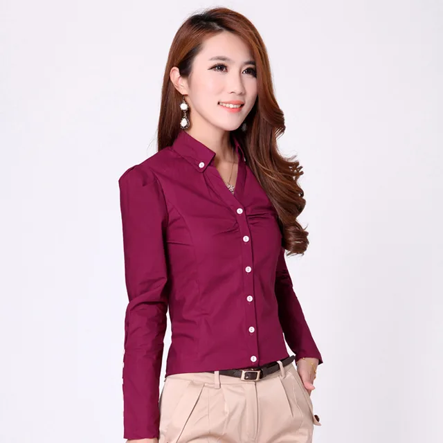 Korean Style Professional Top Plus Size Women's Shirt Wine Red - Shop at LoveMi