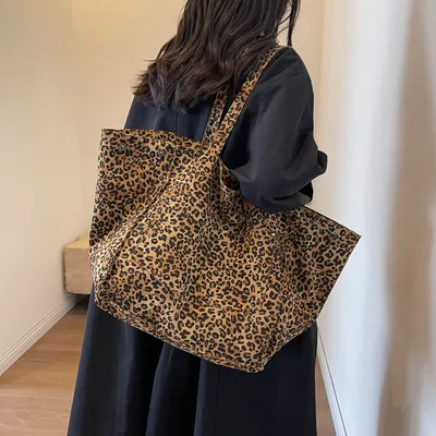 Large Capacity Leopard Print Canvas Tote Bag Brown - Shop at LoveMi