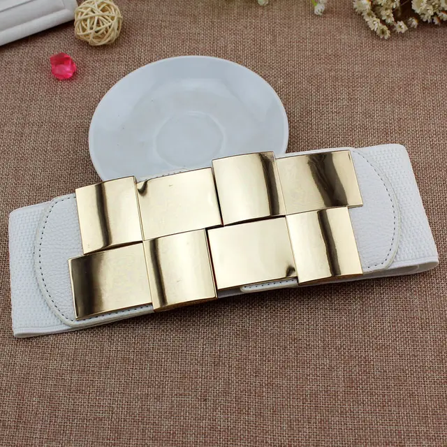 Metal Buckle Accessories Waist Seal Female Elastic Waistband White - Shop at LoveMi