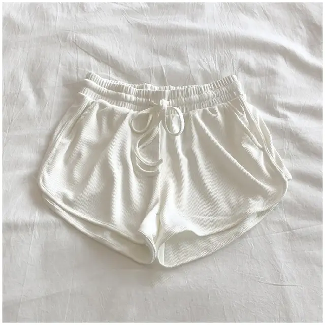 Ice Silk Thread Shorts Summer Korean Style Elastic Waistband Wide Leg Pants Elastic White - Shop at LoveMi