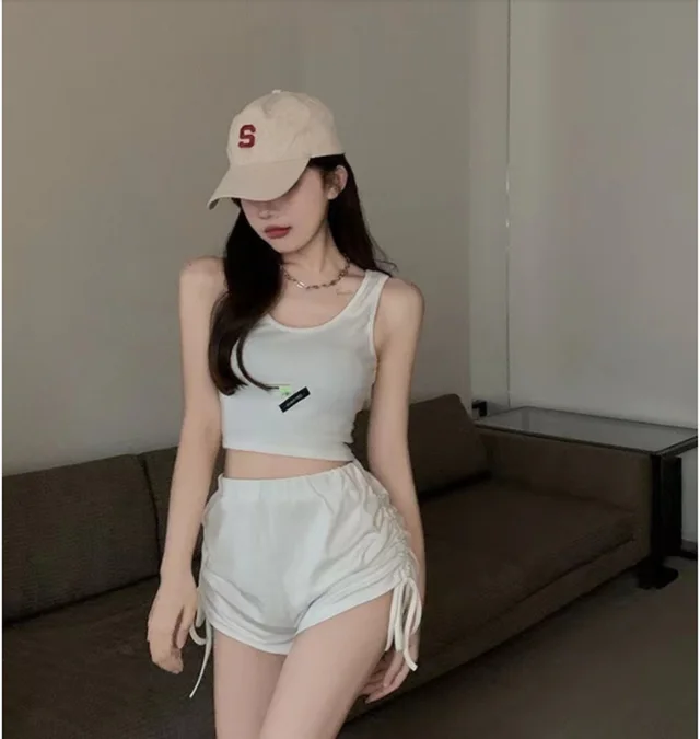 Cotton Sports Casual Pants Sexy Drawstring High Waist Apricot - Shop at LoveMi