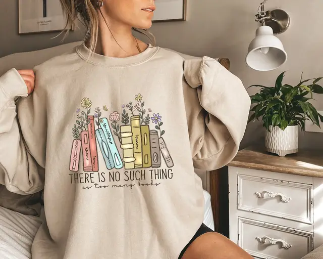 Book Flower Print Colored Cotton Women's Sweater Apricot - Shop at LoveMi
