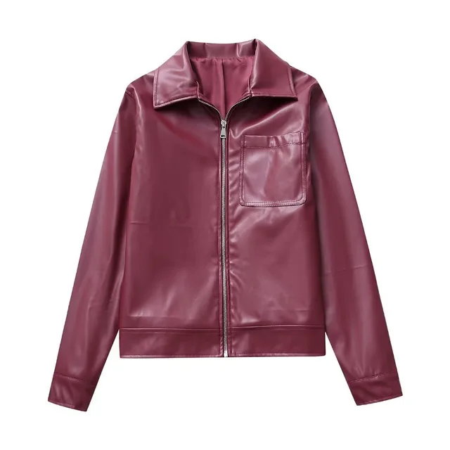 Cool And Wild Lapel Leather Biker's Leather Jacket Purplish Red - Shop at LoveMi