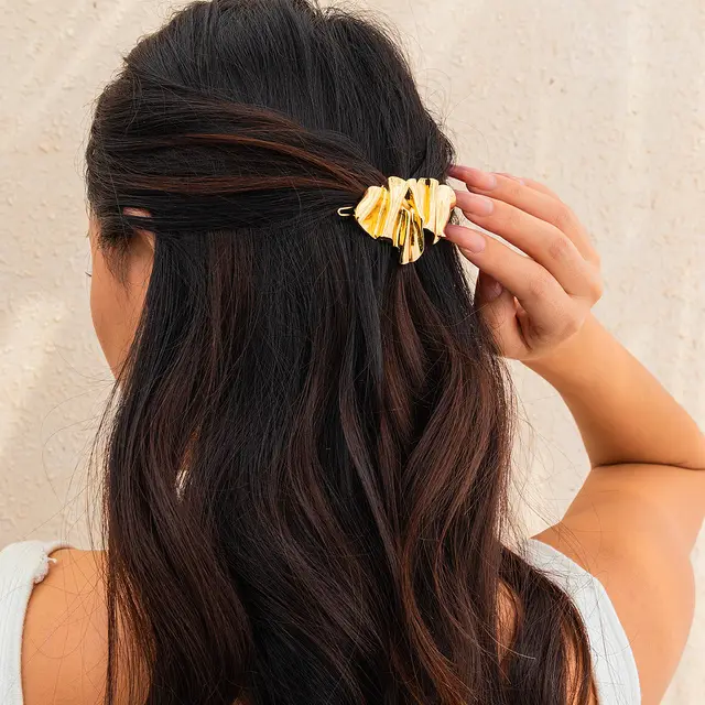 Irregular Pleated Square Barrettes Fashion 02 Gold 0553 - Shop at LoveMi