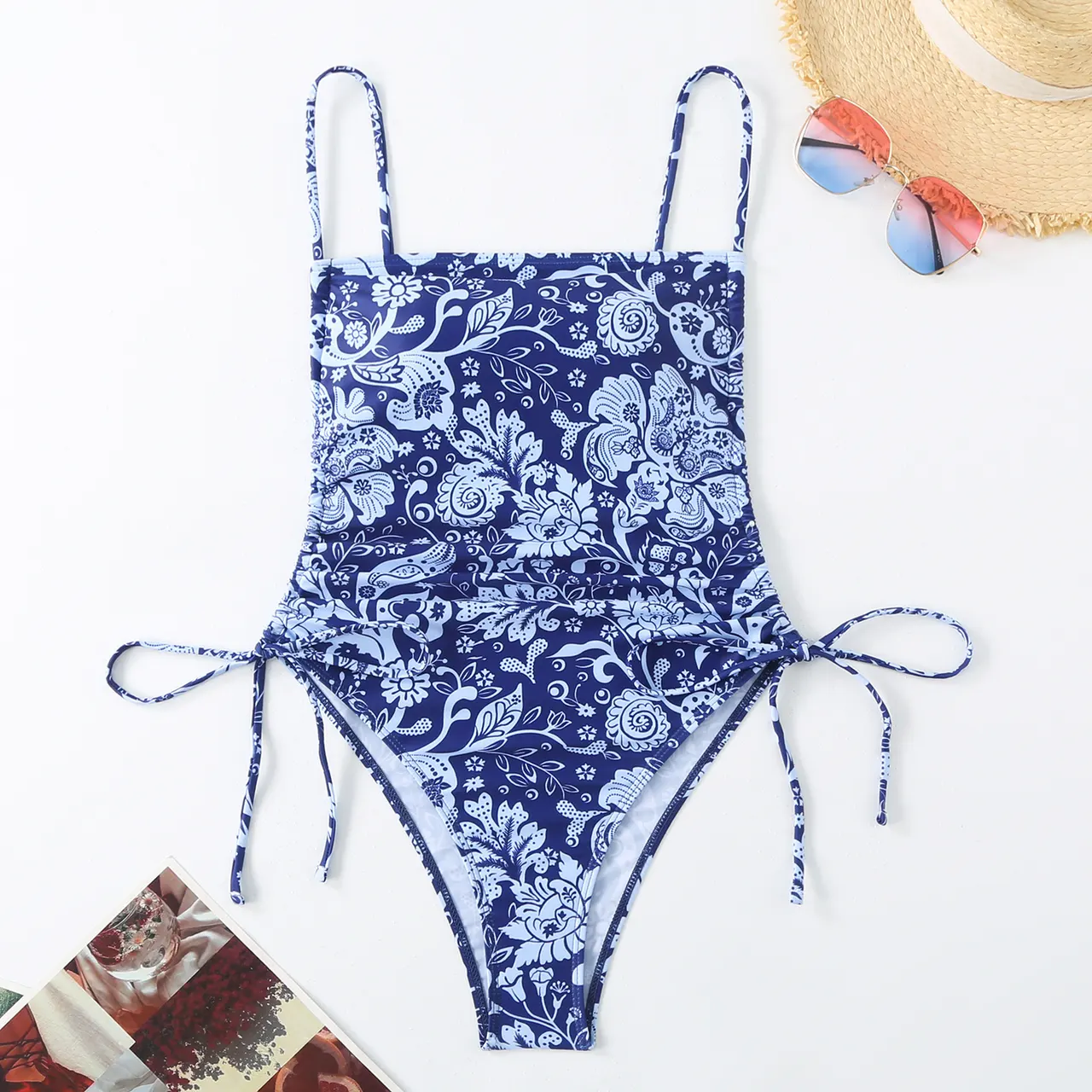 Vacation Style Drawstring Slimming Sexy One Piece Swimsuit - Color 5