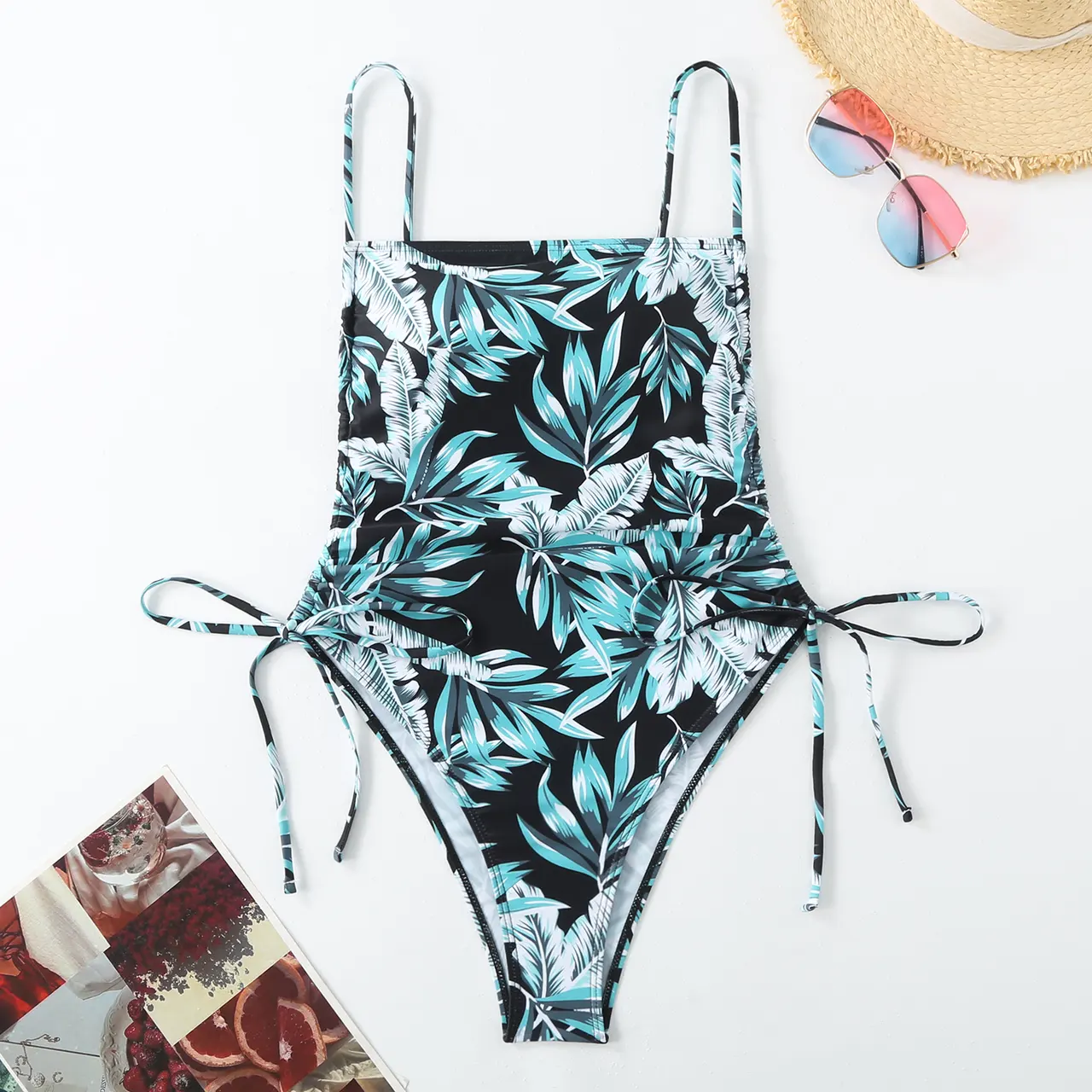 Vacation Style Drawstring Slimming Sexy One Piece Swimsuit - Floral 3