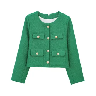 Fashion Casual All-match Flip Trim Short Coat - Green