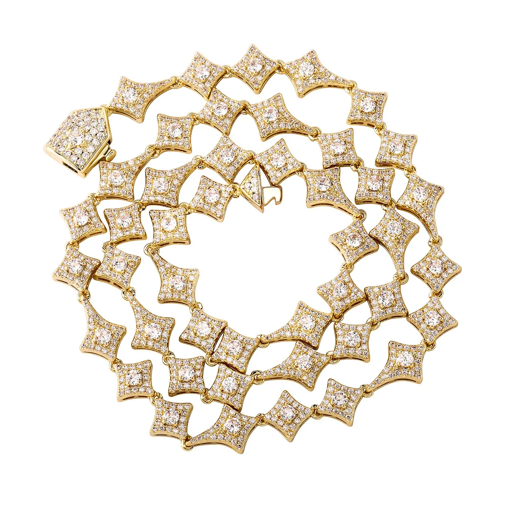 Micro Inlaid Zircon Double Hanging Four-angle Star Spring Fastener Bracelet - Necklace Gold 18 Inches - View 1