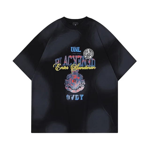 Retro Distressed Design Printed Short Sleeve Black - Shop at LoveMi