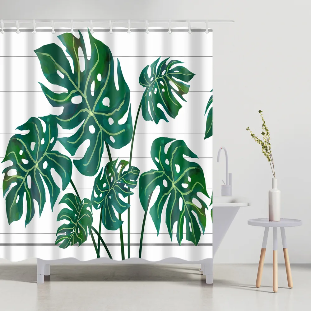 Digital Printing Shower Curtain Banana Leaves Nordic Style Leaves - Style 22 - View 1