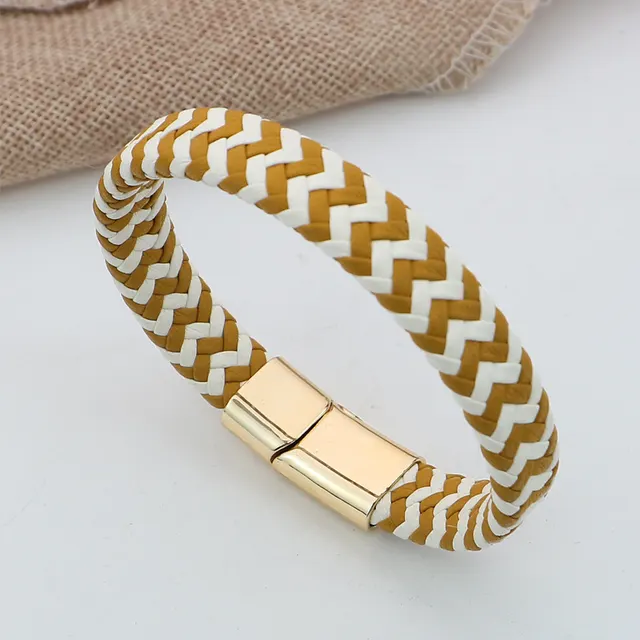 Men's Stainless Steel Bracelet Vintage Handmade Woven Leather String Gold - Shop at LoveMi