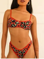 New Cherry Print Tube Top Bikini Swimsuit For Women - As Shown In The Figure-M