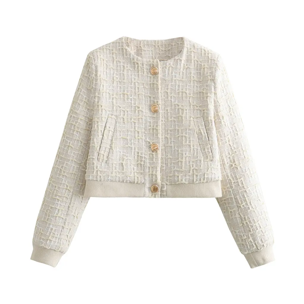 Classic Style Texture Short Bomber Jacket Coat - Beige
