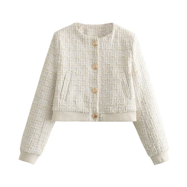 Classic Style Texture Short Bomber Jacket Coat Beige - Shop at LoveMi