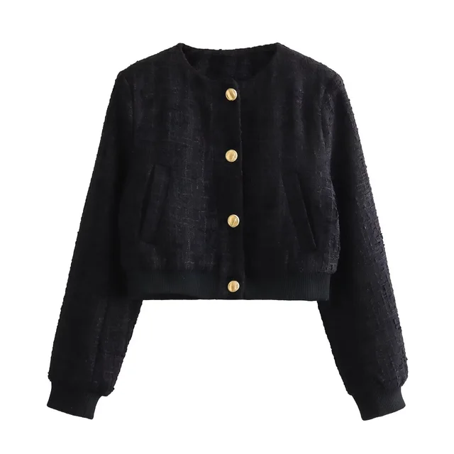 Classic Style Texture Short Bomber Jacket Coat Black - Shop at LoveMi