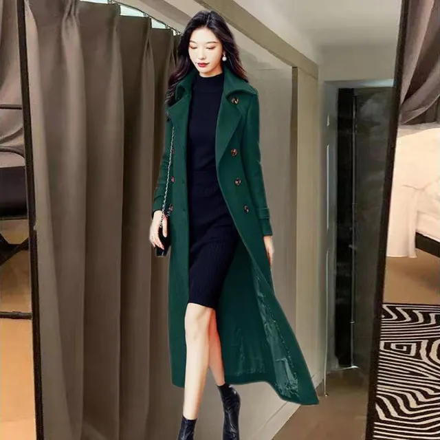 Thick Wool Slim fit Hepburn Style Ultralong Overknee Overcoat For Women 8126 Green - Shop at LoveMi