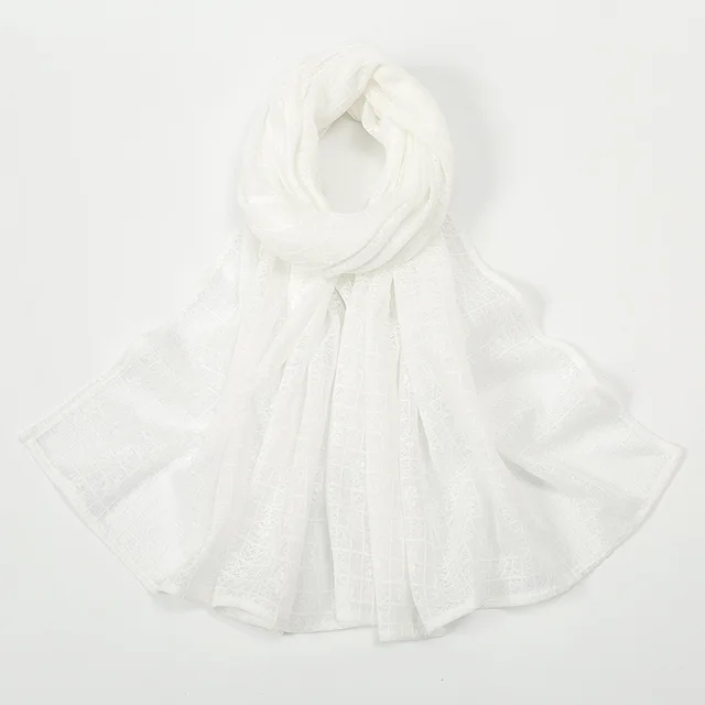 Plaid Jacquard Polyester Scarf Women 3 White - Shop at LoveMi