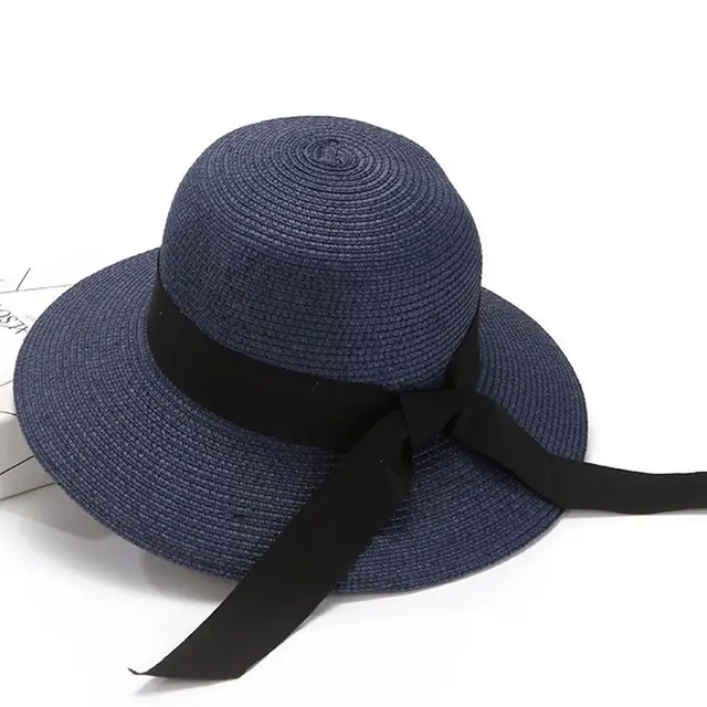 Women's Beach Wide Brimmed Sun Straw Hat Navy Blue - Shop at LoveMi