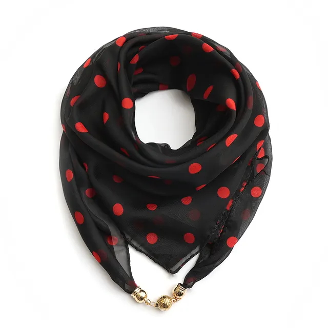 Golden Ball Floral Chiffon Scarf Women's Printed Thin Xq4435 Black Red Dot - Shop at LoveMi
