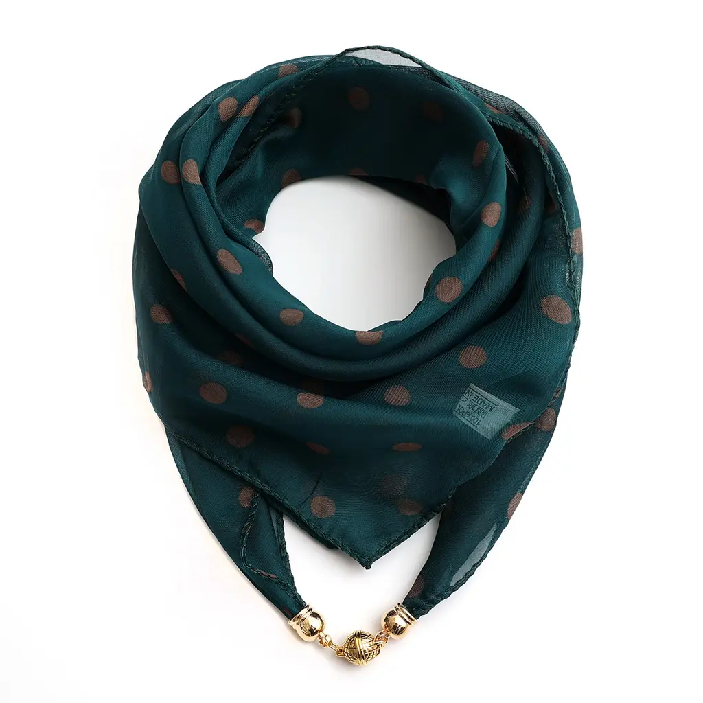 Golden Ball Floral Chiffon Scarf Women's Printed Thin - Xq446 Dark Green